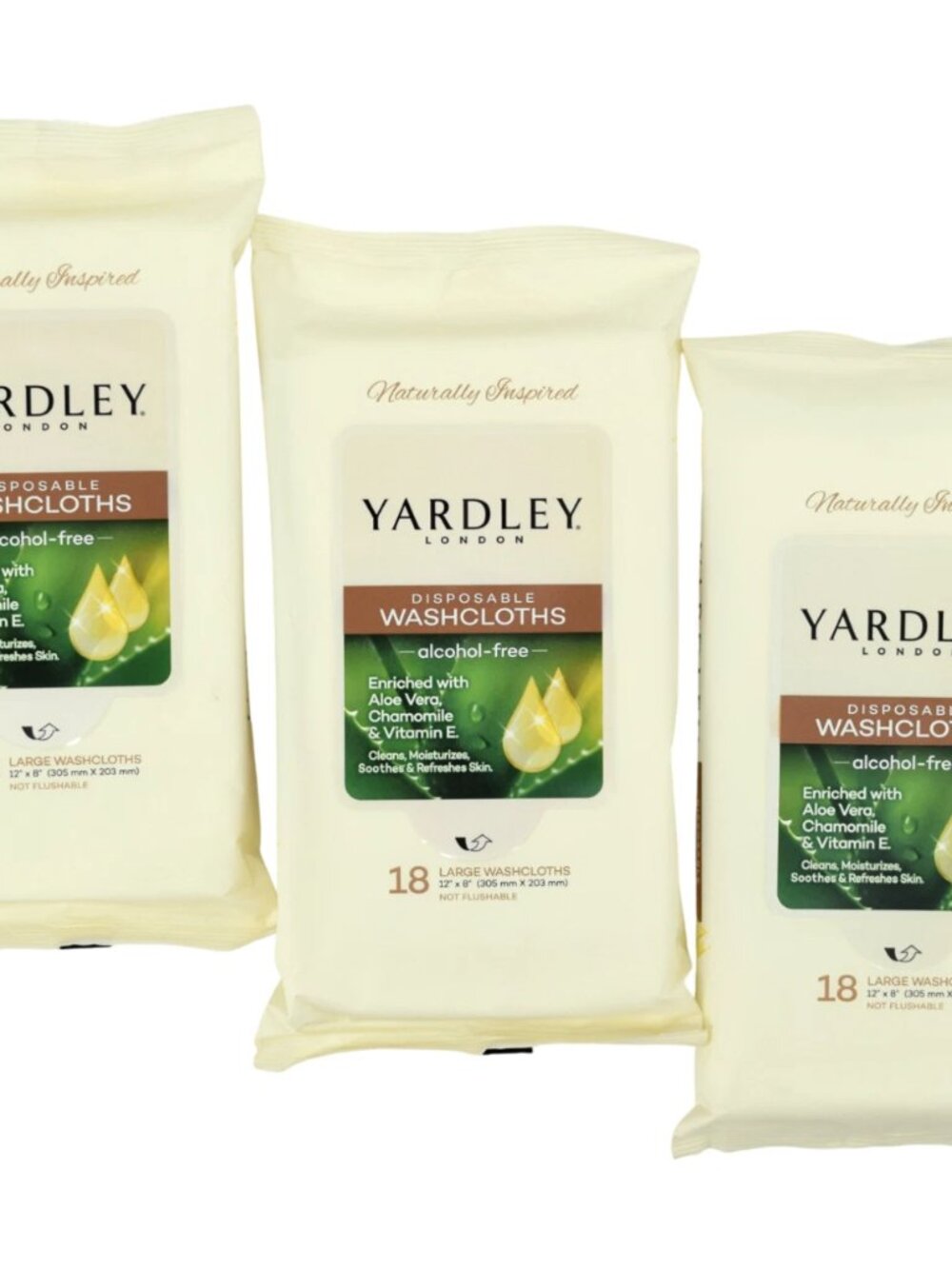 Yardley London (54) Alcohol-Free Disposable Washcloths - Lot of 3 (18) Packs